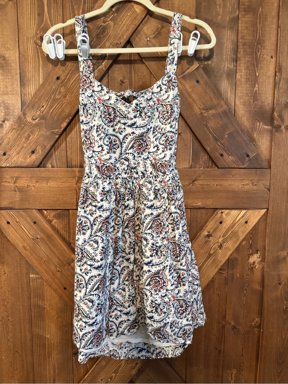 Sézane Paisley Woven Cotton Square Neck Fit & Flare Lined Short Dress